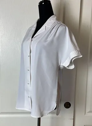 Vintage White Pearl Column Star Moon Button Up Short Sleebe Blouse thumbnail 2