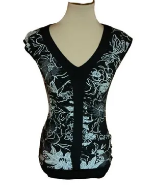 Vtg Y2K black floral sexy top thumbnail 1