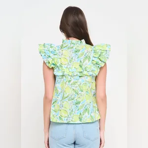 NWT Avara Maddie Ruffled Tie Neck‎ Top Large Green thumbnail 8