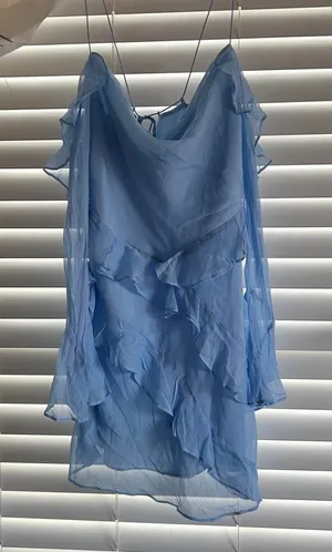 Shona Joy Layla Sky Blue Ruffle Long Sleeve Mini Dress Size 6 whimsi romantic thumbnail 1