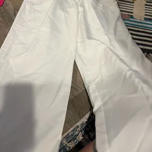Commense Wide Leg Pleated White Cotton Pants High Waist Pants Size M thumbnail 5
