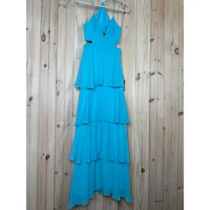 NWT Lulus Tier and Now Blue Tie-Back Tiered Maxi Dress Dance Gala Wedding Sz S thumbnail 2
