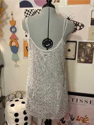 Abercrombie & Fitch Silver Sequin Mini Dress Size L thumbnail 4