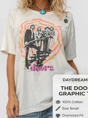 Daydreamer Small The Doors Psychedelic Spiral Oversized Band Oversized Tee NWT thumbnail 1