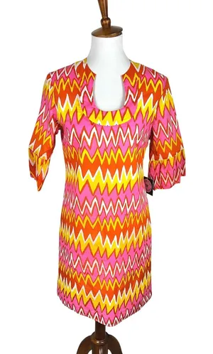 NWT Skirtin Around‎ Zig Zag Print Dress Size 8 Pink Orange Yellow 100% Cotton thumbnail 1