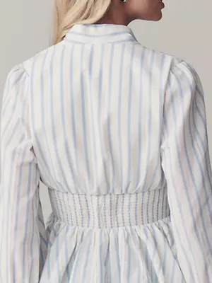 Anthropologie Tommie Long-Sleeve Smocked Front-Zip Blouse thumbnail 3