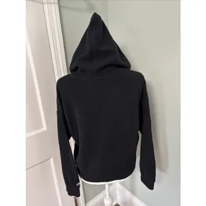Champion Thermal Hoodie Black Ribbed Athletic Womens Size‎ Small Cropped thumbnail 3