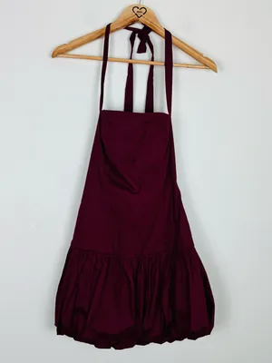 NWT Edikted Bryn Bubble Skirt Mini Dress Burgundy Halter Drop Waist. Small thumbnail 3