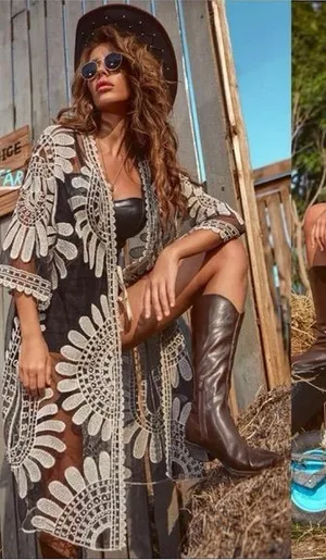 Siren Lily Boho Embroidered Sheer Mesh Kimono Floral Festival thumbnail 1