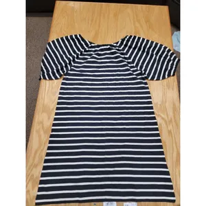 J. Crew Shift Dress Womens Small Black White Striped Knit Puff Sleeve B84 thumbnail 2