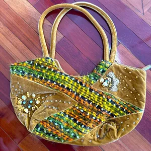 Vintage Velvet Boho Bag Beaded Embellished Crescent Moon Purse Indie Hippie Ermo thumbnail 1