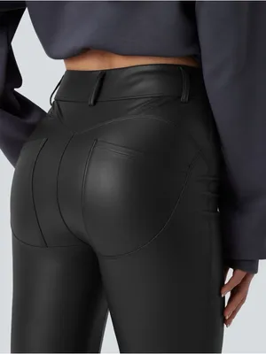 Halara Size L Women's Black Faux Leather Flared Pants NWOT thumbnail 2