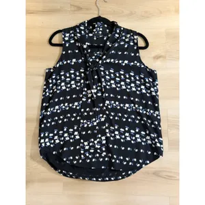 Ann Taylor Blouse Black S Women Floral Tie Neck LayeringSleeveless Office Casual thumbnail 10