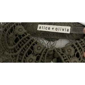Alice + Olivia Moss Green Bell-Sleeve Crochet Collared Top Boho Fairy Grunge Witchy Ethereal thumbnail 10
