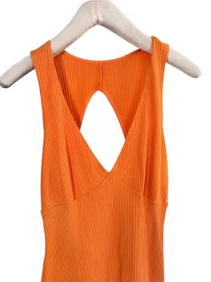 Reformation rib cut out mini dress in orange EUC thumbnail 6