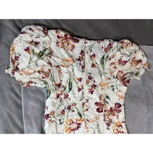 NWT Lulus‎ SZ Large Parisian Picnic Cream Floral Jacquard Puff Sleeve Midi Dress thumbnail 11