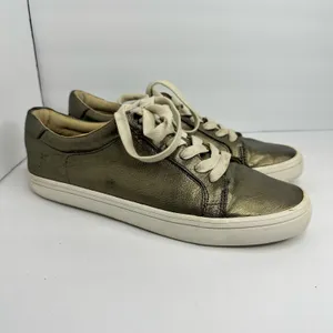 Frye Womens 8.5 Kerry Metallic Leather Low Top Sneakers Gold Pewter Urban Chic thumbnail 14