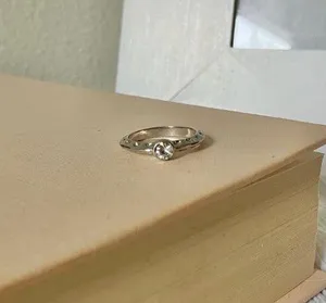 Bezel Silver Knife Edge Diamond Ring Vintage “Tamsin” Inset Simple Stacking Jewelry thumbnail 1