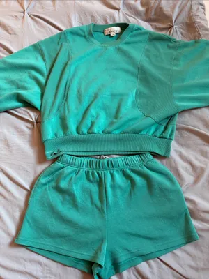 Vintage Havana Green/Teal Two-Piece Sweatshirt & Shorts Set Sweatset thumbnail 1