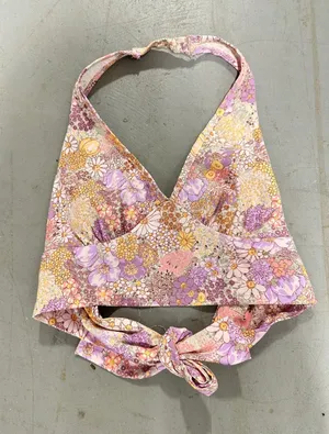 Altar'd State Floral Halter Crop Top Purple Pink Yellow Boho Retro Small thumbnail 1