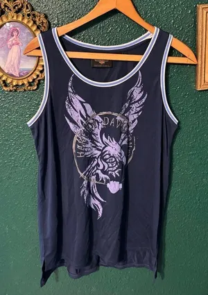 Harley Davidson Blue Pinstripe Oversized Tank Top Size Medium thumbnail 1