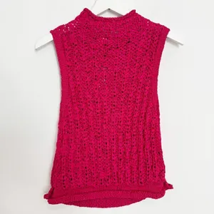 Moth Ribbon Crochet‎ Top Medium Petite Pink Sleeveless High Neck Fairy Cottage thumbnail 9