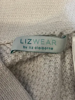 Lizwear Cardigan Sweater Womens Medium White Cable Knit Open Front Shawl Collar thumbnail 6