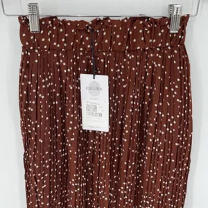 Exlura Women's High Waist Elastic Polka Dot Pleated Midi Tiered Skirt Brown Sma thumbnail 2