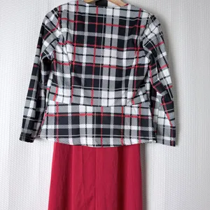 Modest Dress Jacket Set Women Large Red Plaid Workwear Belted Church Office Midi thumbnail 10