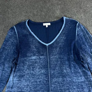 Habitat Clothes To Live In Blue Burnout Cotton V-Neck Top 3/4 Sleeve L Boho thumbnail 8