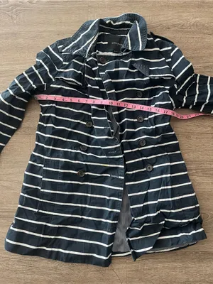Banana Republic Double Breasted Cotton Trench Coat Womens MP Navy White Striped thumbnail 11
