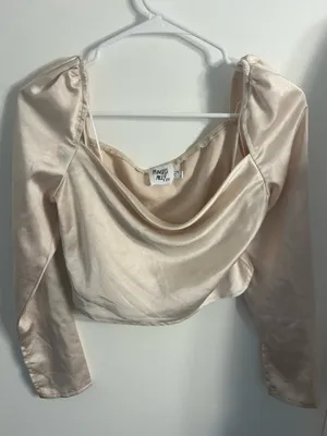 Princess Polly Long Sleeve Satin Top with Cowl Neck and Puffed Shoulders thumbnail 1