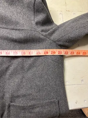 Old Navy Gray Wool Blend Hooded Toggle Pea Coat Red Plaid Trim Size Large thumbnail 4