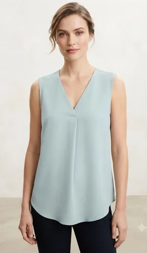 Ann Taylor Sleeveless Blouse Womens‎ Small Light Blue V-Neck Pleat Front Shell thumbnail 1