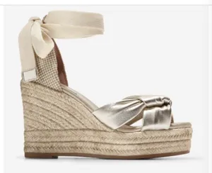 Cole Haan Gold Cream Tan Cloudfeel Hampton Wedge Platform Lace Up Sandal thumbnail 2