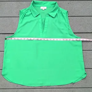 Loft Sleeveless V-Neck Blouse | Loft Sleeveless Collared Shirt | Green Loft Top thumbnail 10