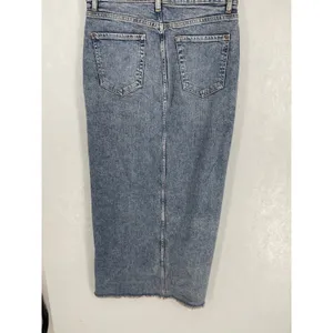 Third Womens Denim Maxi Skirt Distressed Front Slit Blue XL thumbnail 3