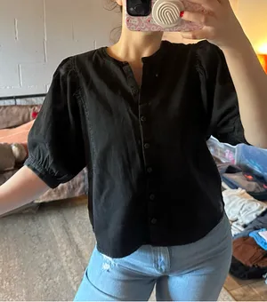 Old Navy Puff Sleeve Black Blouse thumbnail 1