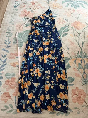 Lulus Elegant Admiration Navy Blue Floral One-Shoulder Maxi Dress thumbnail 4