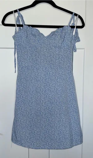 Light Blue Floral Spaghetti Strap Mini Dress thumbnail 1