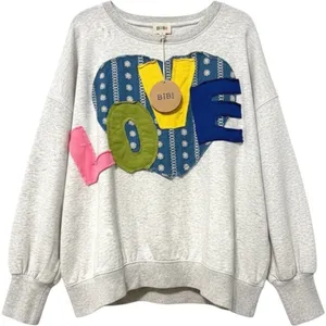 BiBi Pullover‎ Sweatshirt Gray Artsy Love Boho Patchwork Graphic Women XL/XXL thumbnail 1