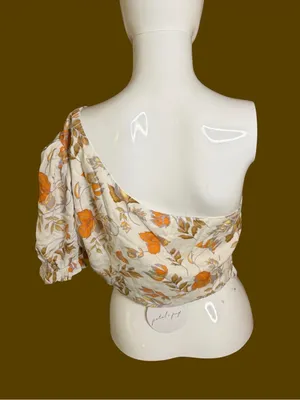 Petal & Pup One-Shoulder Floral Crop Top in Cream and Orange thumbnail 5