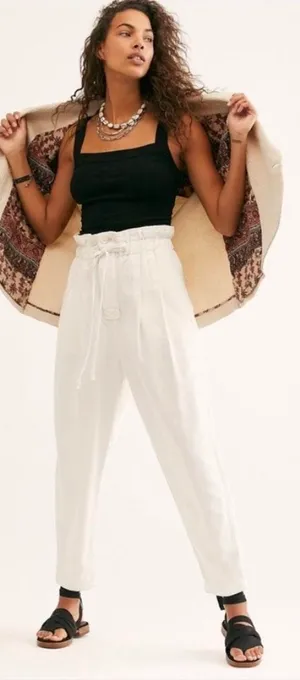 Free People Margate Pleated Trousers High Rise Waisted Pants thumbnail 1