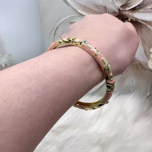 Light pink & green Flower Enamel Cloisonne Bracelet Bangle thumbnail 5