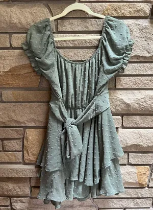 Altar’d State Haisley Layered Crossover Romper Sage Green Swiss Dot XL thumbnail 5