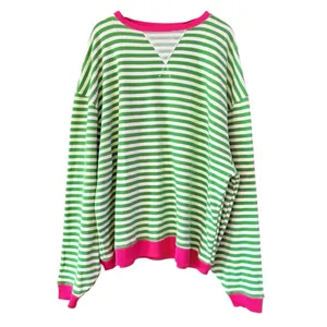FREE PEOPLE Classic Striped Oversized Crewneck Pink Clover Combo Size M thumbnail 7