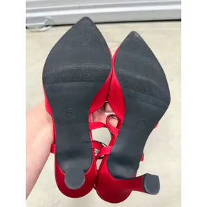 A New Day Red Satin Pointed Toe Ankle Strap Pumps Heels Memory Foam Size 9.5 thumbnail 3