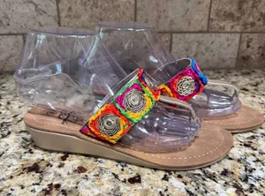 Amanda Blu Size 6 Embroidered Colorful Flip‎ Flop Flat Open Toe Sandals thumbnail 1