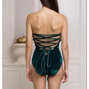 NWT Velvet Sweetheart Neck Strapless‎ Bodysuit Bustier Top Cross Back Small thumbnail 5