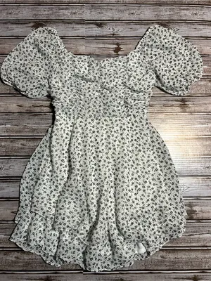 Altar’d State White Floral Puff-Sleeve Boho Mini Dress Size medium thumbnail 1